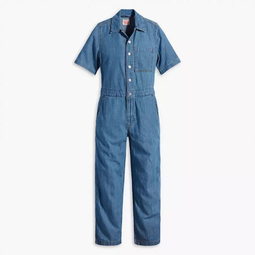 Levi’s Strauss Denim Jumpsuit Sz L Button Down Stretch - Picture 2 of 11